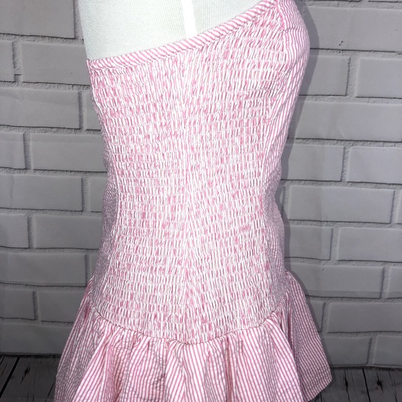 LILLY PULITZER Pink Seersucker Ruffle Dress sz M - Picture 6 of 8